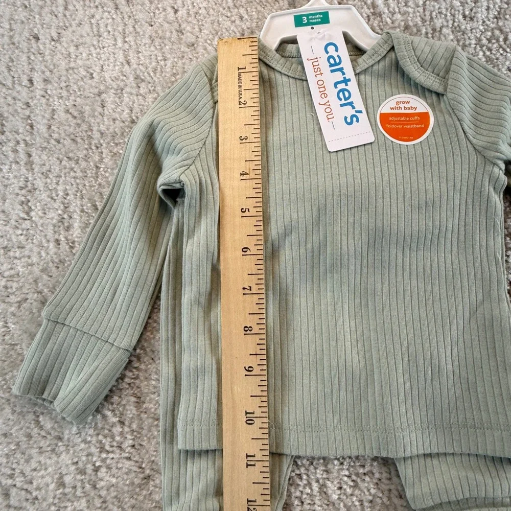 Carters Just One You Sage Green Ribbed 2-Piece Set 3M Grow With Baby 1T717610